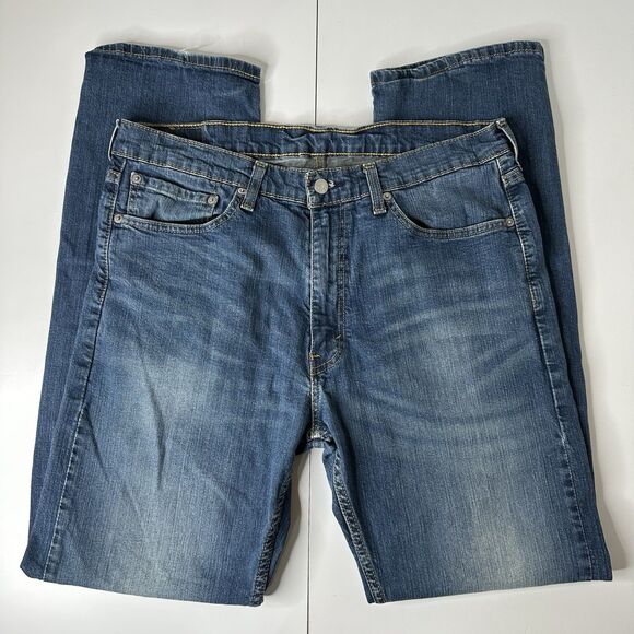 Levis 505 Denim Blue Jeans Mens 36 X 34 Medium Wash Straight Leg Mid Rise - Picture 14 of 14